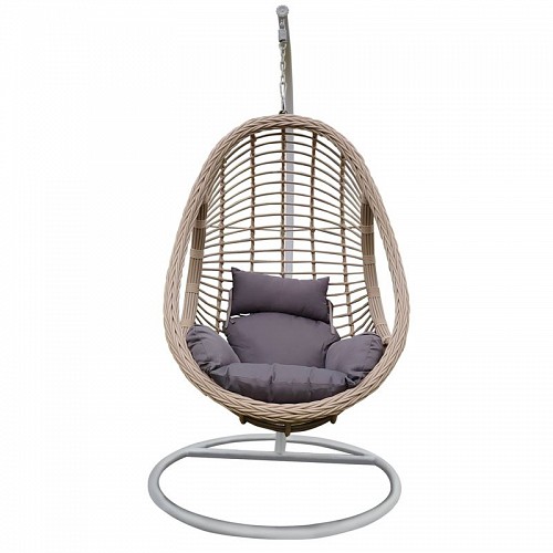 Woodwell MACAN-II Κρεμαστή Πολυθρόνα, Wicker Grey-White, Μέταλλο Βαφή Άσπρο, Μαξιλάρι Γκρι Ε-00021199 Ε6740,1