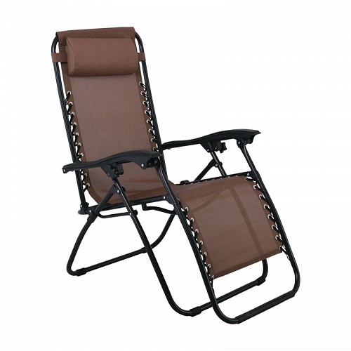 Woodwell SUPER RELAX Πολυθρόνα με Υποπόδιο, Μέταλλο Βαφή Μαύρο, Textilene Καφέ Ε-00021645 Ε618,1