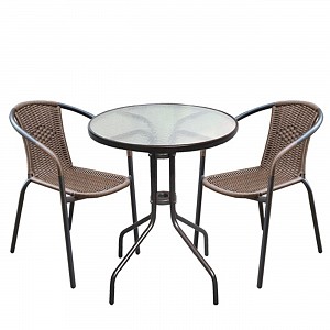 Woodwell BALENO Set Κήπου - Βεράντας: Τραπέζι + 2 Πολυθρόνες Μέταλλο Καφέ - Wicker Brown Ε-00016311 Ε240