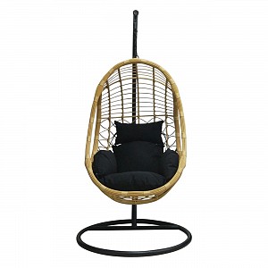 Woodwell SALSA Κρεμαστή Πολυθρόνα, PE Wicker Φυσικό, Μέταλλο Βαφή Μαύρο, Μαξιλάρι Μαύρο Ε-00020408 Ε6768,1