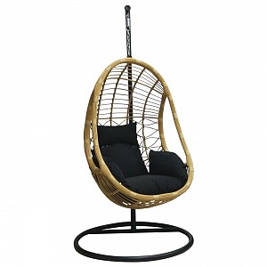 Woodwell SALSA Κρεμαστή Πολυθρόνα, PE Wicker Φυσικό, Μέταλλο Βαφή Μαύρο, Μαξιλάρι Μαύρο Ε-00020408 Ε6768,1