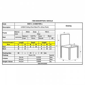 Woodwell LINDA Καρέκλα Πτυσσόμενη Βαφή Γκρι, Pvc Μαύρο Ε-00017575 Ε557,1