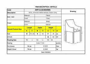 Woodwell SOUL Πολυθρόνα Τραπεζαρίας Σαλονιού - Κουζίνας, Μέταλλο Βαφή Φυσικό, Ύφασμα Γκρι Ε-00020566 ΕΜ713,2
