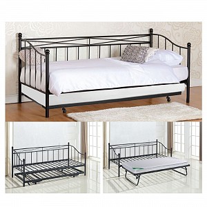 Woodwell MARIN Daybed Κρεβάτι (90x190) + Βοηθητικό Κρεβάτι (85x185) Μέταλλο Βαφή Μαύρο Ε-00018986 Ε8043,1