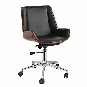Woodwell BF9860 Πολυθρόνα Γραφείου Μέταλλο Χρώμιο Καρυδί - Pu Μαύρο Ε-00021089 ΕΟ538,1