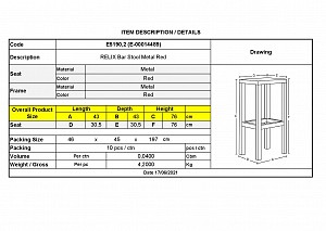 Woodwell RELIX Σκαμπό Bar-Pro, Στοιβαζόμενο, Μέταλλο Βαφή Κόκκινο Ε-00014489 Ε5190,2