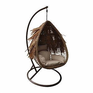 Woodwell SALSA TROPIC Κρεμαστή Πολυθρόνα, Wicker Φυσικό, Μέταλλο Brown, Μαξιλάρι Μπεζ Ε-00022004 Ε6780,1