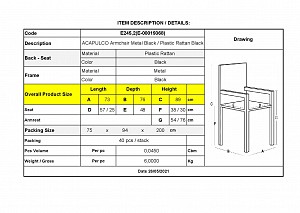 Woodwell ACAPULCO Πολυθρόνα Μέταλλο Βαφή Μαύρο, Plastic Rattan Μαύρο Ε-00019368 Ε245,2