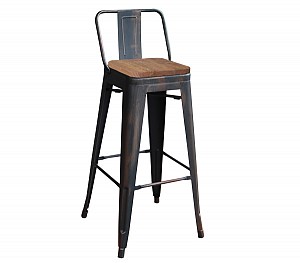 Woodwell RELIX Wood Σκαμπό Bar-Pro με Πλάτη, Μέταλλο Βαφή Antique Black, Απόχρωση Ξύλου Dark Oak Ε-00017185 Ε5208,10