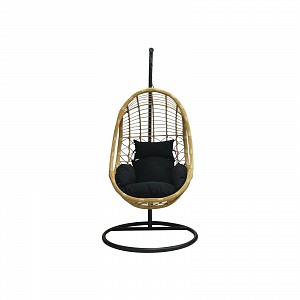 Woodwell SALSA Κρεμαστή Πολυθρόνα, PE Wicker Φυσικό, Μέταλλο Βαφή Μαύρο, Μαξιλάρι Μαύρο Ε-00020408 Ε6768,1