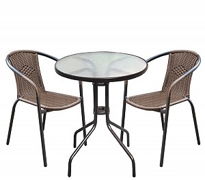 Woodwell BALENO Set Κήπου - Βεράντας: Τραπέζι + 2 Πολυθρόνες Μέταλλο Καφέ - Wicker Brown Ε-00016311 Ε240