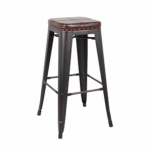 Woodwell RELIX Σκαμπό Bar-Pro, Στοιβαζόμενο, Μέταλλο Βαφή Antique Black, Pu Σκούρο Καφέ Ε-00018539 Ε5190P,10