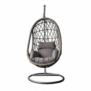 Woodwell MACAN Κρεμαστή Πολυθρόνα, PE Wicker Grey, Μέταλλο Βαφή Γκρι, Μαξιλάρι Cappuccino Ε-00019042 Ε6766,2