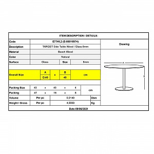Woodwell TARGET Τραπεζάκι Βοηθητικό Ξύλο - Γυαλί 8mm Ε-00016974 Ε7745,2