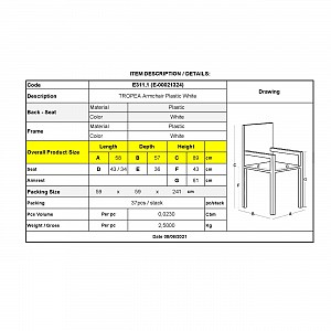 Woodwell TROPEA Πολυθρόνα Τραπεζαρίας Κήπου - Βεράντας Στοιβαζόμενη, PP Απόχρωση Άσπρο Ε-00021324 Ε311,1
