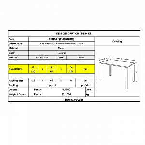 Woodwell LAVIDA Τραπέζι BAR Μέταλλο Βαφή Φυσικό, Μαύρο MDF Ε-00018810 ΕΜ154,2