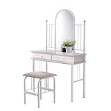 Woodwell FLORA SET Τουαλέτα με Καθρέπτη + Σκαμπό 2 Συρτάρια, Μέταλλο Βαφή Άσπρο, Ξύλο Άσπρο Ε-00023333 Ε8028,1
