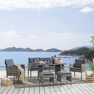Woodwell JOCKEY Set Dining Καθιστικό: Τραπέζι+3Θέσιος+2 Πολυθρόνες+ 2 Σκαμπό, Μέταλλο, Wicker Γκρι Ε-00023806 Ε6754