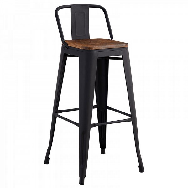Woodwell RELIX Wood Σκαμπό Bar με Πλάτη,Μέταλλο Βαφή Μαύρο Matte, Απόχρωση Ξύλου Dark Oak Ε-00023970 Ε5208,1ΜW