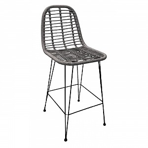 Woodwell SALSA Σκαμπό BAR-Pro με Πλάτη, Μέταλλο Βαφή Μαύρο, Wicker Γκρι Ε-00020930 Ε252,2