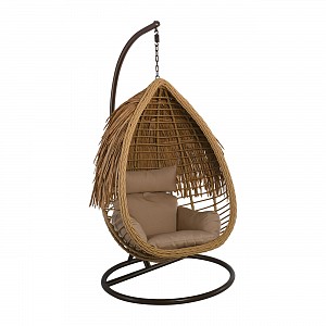 Woodwell SALSA TROPIC Κρεμαστή Πολυθρόνα, Wicker Φυσικό, Μέταλλο Brown, Μαξιλάρι Μπεζ Ε-00022004 Ε6780,1