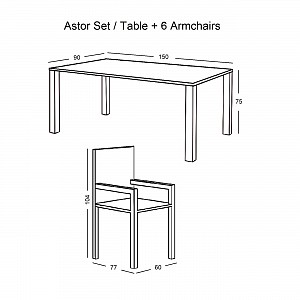 Woodwell ASTOR Set Τραπεζαρία Κήπου: Τραπέζι + 6 Πολυθρόνες Μέταλλο Ανθρακί, Γυαλί, Μαξιλάρι Μπεζ Ε-00016321 Ε5151,S1