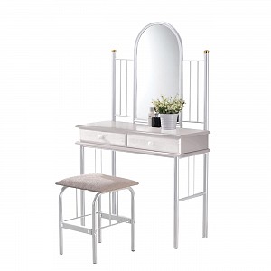 Woodwell FLORA SET Τουαλέτα με Καθρέπτη + Σκαμπό 2 Συρτάρια, Μέταλλο Βαφή Άσπρο, Ξύλο Άσπρο Ε-00023333 Ε8028,1
