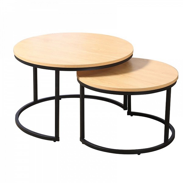 Woodwell BOZZI Set-2 Τραπεζάκια Σαλονιού-Καθιστικού, Μέταλλο Βαφή Μαύρο, Απόχρωση Φυσικό Ε-00024379 ΕΜ9619,S