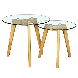 Woodwell TARGET Τραπεζάκι Βοηθητικό Ξύλο - Γυαλί 8mm Ε-00016974 Ε7745,2