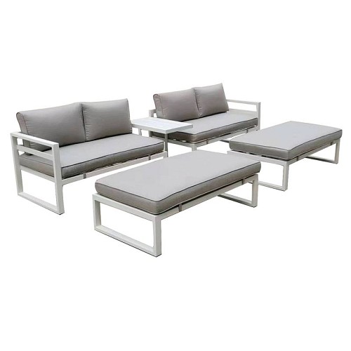 Woodwell ORBEA Set Καθιστικό Κήπου ALU Άσπρο, Καναπές 4Θ+2 Πάγκοι+ Τραπέζι, Μαξιλάρι Μπεζ Ε-00024693 Ε6840,2