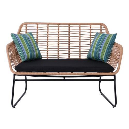 Woodwell SALSA Καναπές Κήπου 2Θέσιος Μέταλλο Βαφή Μαύρο, Wicker Φυσικό, Μαξιλάρι Μαύρο Ε-00024615 Ε249,1Κ