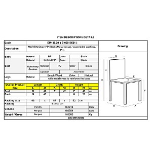 Woodwell MARTIN Καρέκλα Metal Cross Ξύλο, PP Μαύρο Μονταρισμένη Ταπετσαρία Ε-00018531 ΕΜ136,20