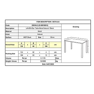Woodwell LAVIDA Τραπέζι BAR Μέταλλο Βαφή Φυσικό, Μαύρο MDF Ε-00018810 ΕΜ154,2