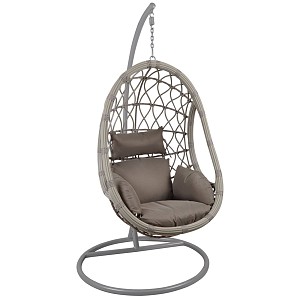 Woodwell MACAN Κρεμαστή Πολυθρόνα, PE Wicker Grey, Μέταλλο Βαφή Γκρι, Μαξιλάρι Cappuccino Ε-00019042 Ε6766,2