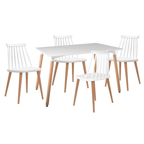 Woodwell LAVIDA-ART Τραπεζαρία: Τραπέζι 120x80 Οξιά/MDF + 4 Καρέκλες Μέταλλο Βαφή Φυσικό PP Άσπρο Ε-00025030 ΕΜ139,1S