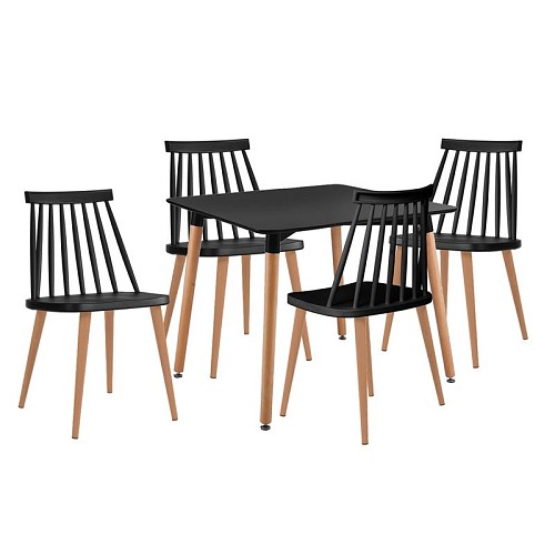 Woodwell LAVIDA-ART Τραπεζαρία: Τραπέζι 80x80 Οξιά/MDF + 4 Καρέκλες Μέταλλο Βαφή Φυσικό PP Μαύρο Ε-00025035 ΕΜ139,2S1