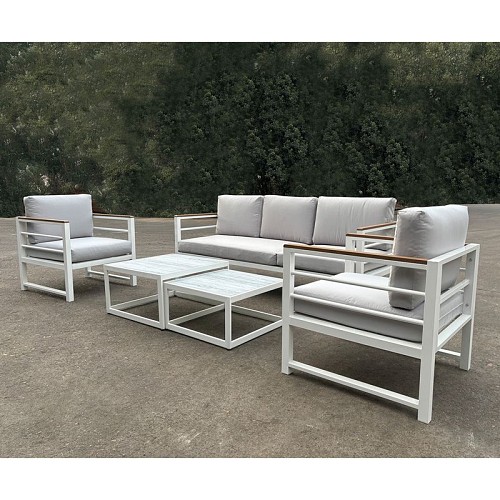 Woodwell MARILIAN Set Σαλόνι Κήπου, 5τεμ, Μέταλλο Βαφή Άσπρο, Μαξιλάρια Γκρι Ε-00024847 Ε6871,2