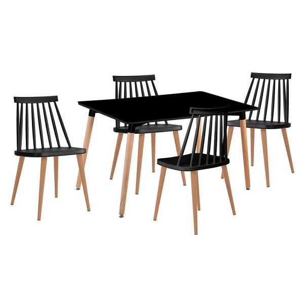Woodwell LAVIDA-ART Τραπεζαρία: Τραπέζι 120x80 Οξιά/MDF + 4 Καρέκλες Μέταλλο Βαφή Φυσικό PP Μαύρο Ε-00025032 ΕΜ139,2S