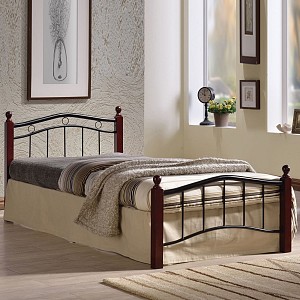 Woodwell VICTOR Κρεβάτι Ημίδιπλο για Στρώμα 110x200cm, Μέταλλο Βαφή Μαύρο, Ξύλο Καρυδί Ε-00013799 Ε8040