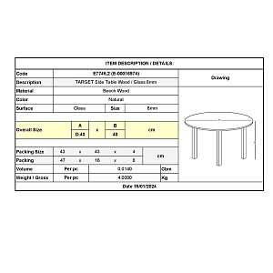 Woodwell TARGET Τραπεζάκι Βοηθητικό Ξύλο - Γυαλί 8mm Ε-00016974 Ε7745,2