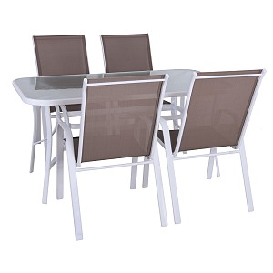 Woodwell RIO Set Τραπεζαρία Κήπου Άσπρο Μέταλλο, Textilene Cappuccino: Τραπέζι + 4 Πολυθρόνες Ε-00024111 Ε250,4L