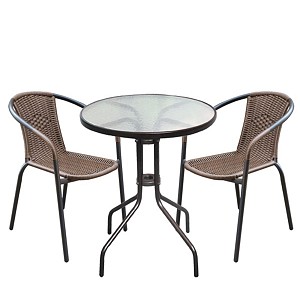 Woodwell BALENO Set Κήπου - Βεράντας: Τραπέζι + 2 Πολυθρόνες Μέταλλο Καφέ - Wicker Brown Ε-00016311 Ε240