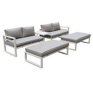 Woodwell ORBEA Set Καθιστικό Κήπου ALU Άσπρο, Καναπές 4Θ+2 Πάγκοι+ Τραπέζι, Μαξιλάρι Μπεζ Ε-00024693 Ε6840,2