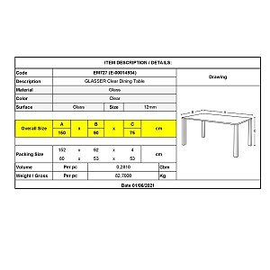 Woodwell GLASSER Τραπέζι - Γραφείο Διάφανο Γυαλί 12mm Ε-00014934 ΕΜ727