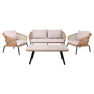 Woodwell SALSA Plus Set Σαλόνι Κήπου ALU Μαύρο-Γυαλί-Wicker Φυσικό: Τραπέζι+2 Θέσιος+2 Πολυθρόνες Ε-00021103 Ε254,S