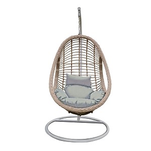 Woodwell MACAN-II Κρεμαστή Πολυθρόνα, PE Wicker Natural, Μέταλλο Βαφή Άσπρο, Μαξιλάρι Σκ.Γκρι Ε-00021199 Ε6740,1