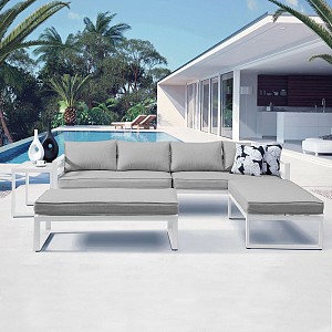Woodwell ORBEA Set Καθιστικό Κήπου ALU Άσπρο, Καναπές 4Θ+2 Πάγκοι+ Τραπέζι, Μαξιλάρι Μπεζ Ε-00024693 Ε6840,2