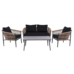 Woodwell GASBA Set Σαλόνι Κήπου 4τεμ, Alu Ανθρακί, Rope Wicker Φυσικό, Μαξιλάρια Σκούρο Γκρι Ε-00025930 Ε6874,1