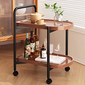 Woodwell TROLLEY - Βοηθητικό Τραπεζάκι Μέταλλο Βαφή Μαύρο, MDF with PVC Απόχρωση Καρυδί Ε-00025684 ΕΜ461