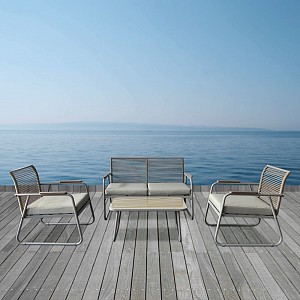 Woodwell ROCCO Set Σαλόνι Κήπου 4τεμ, Μέταλλο Μπεζ, Rope Wicker Μπεζ, Μαξιλ.Μπεζ, Γυαλί Μπεζ Ε-00025917 Ε6873,2